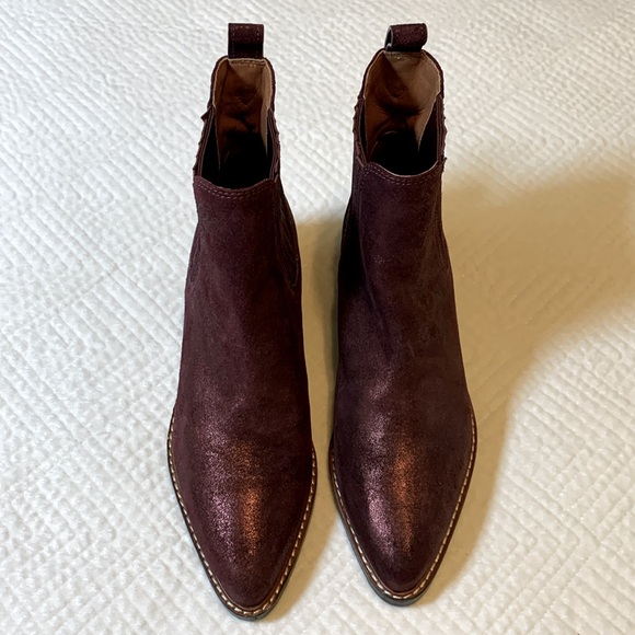 Coach Bowery Chelsea Boot Maroon Glitter Suede Western Leather Women’s Size 8.5 - Picture 4 of 16